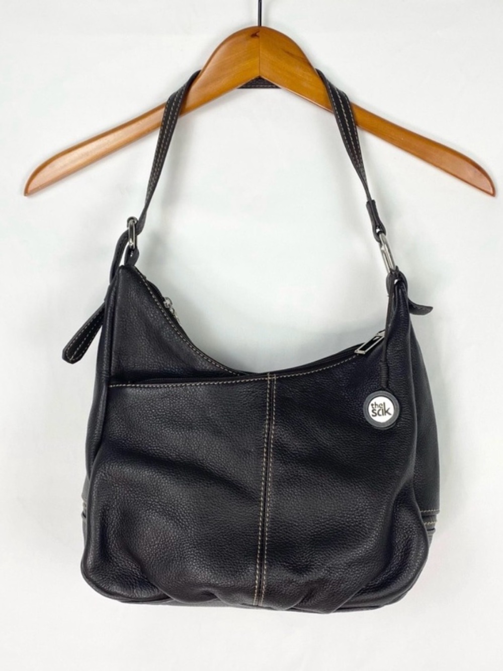 The Sak Brown Black 100% Leather Y2K Dual Zipper Shoulder Bag